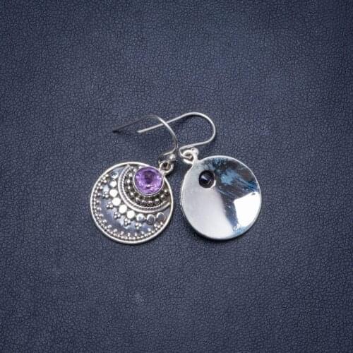 Natural Amethyst Handmade Unique 925 Sterling Silver Earrings 1.25" Y1284