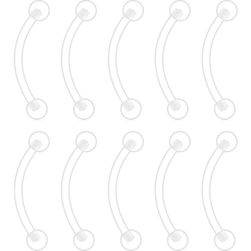 Pack of 10 Clear Bioflex Curved Eyebrow Ring Body Jewelry Piercing Retainer Screw UV Ball Clear 16G