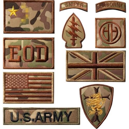 Embroidered Camouflage Shoulder Emblem Outdoor Stickers CP American British Flag EOD Seal Badge Cloth Stickers Armband