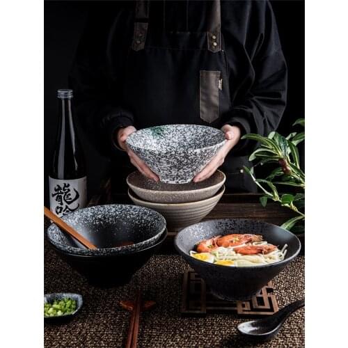Retro Japanese Ramen Instant Noodle Bowl Large Ceramic Salad Bowl Fruit Dish Soup Spaghetti Pasta Microwave Tableware Wholesale