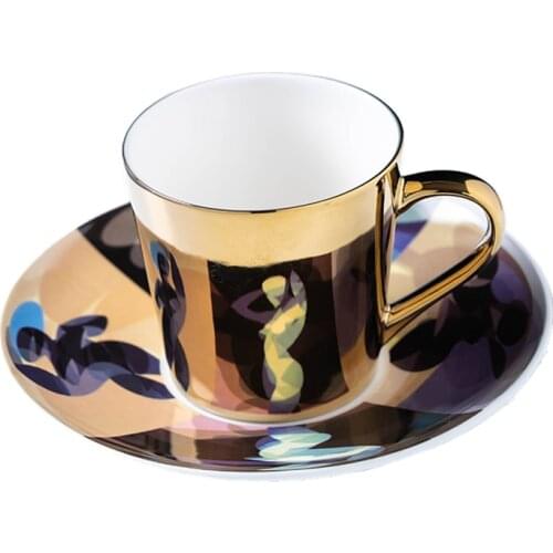 Mirror Coffee Mugs Specular Reflection Body Paintings Ceramic Tea Cups And Saucers Send Spoon Creative Coffeeware