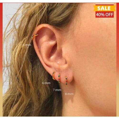 925 Sterling Silver Colorful Zircon Earrings For Women Classic Round Earrings Pendientes Cartilage Circle Earring Jewelry Aretes