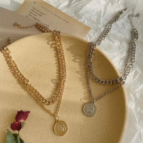 Vintage Multi-layer Coin Chain Choker Necklace For Women Gold Silver Color Fashion Portrait Chunky Chain Necklaces Jewelry