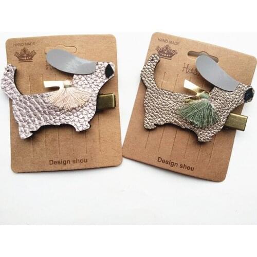 New 10pcs Lucky Dog Hairpins PU Leather Animals Champagne Gold Lovely Dog Girls Hair Bows New Kid Hair Clip Prince Big Ears Clip