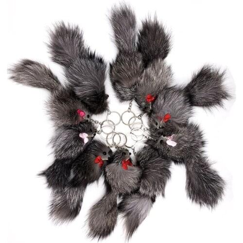 100pcs High Quality Anime Fox Toy Cute Metal KeyChain Plush Toy Pendant Women Fluffy Fur Pom Pom Keyring Bag Hang Plush Toy