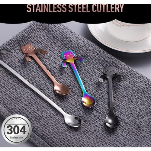 11.5cm Cute Cat Coffee Spoon Stainless Creative Cat Spoon Teaspoon Dessert Snack Scoop Ice Cream Mini Spoons Tableware