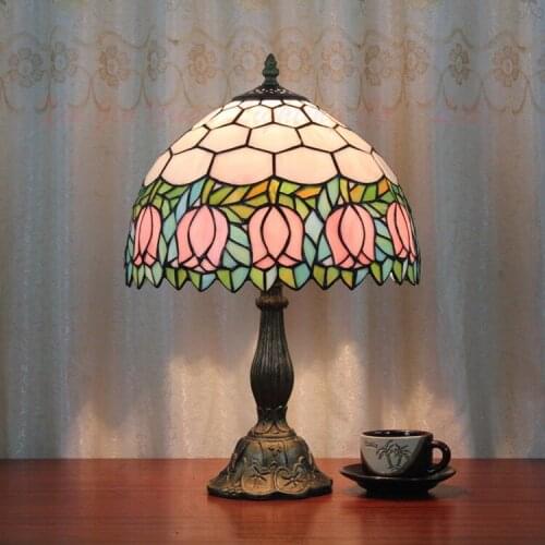 12inch Tiffany rose flower table lamp stained glass for living room kitchen Bar Cafe bedroom bedside lamp