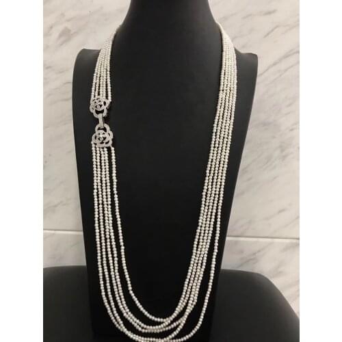 2-3MM long fresh water pearl necklace multi layers nearround 76CM fashion women jewelry free shipping real cultured pearl