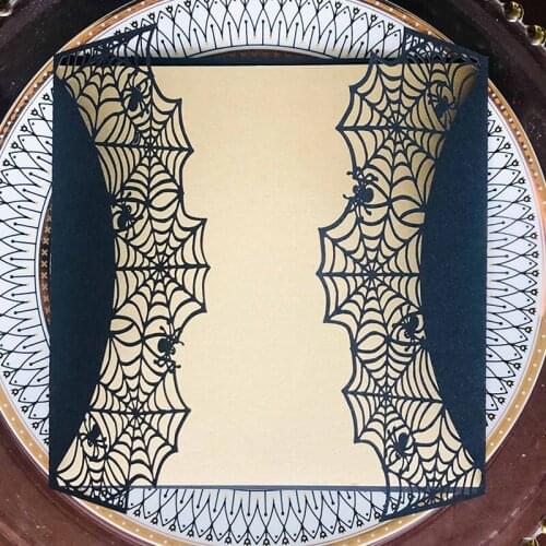 25Pcs Halloween Invitation Card With Spider Pattern Pearl Paper Laser Cut Easter Invitations For Christening Party Supplies