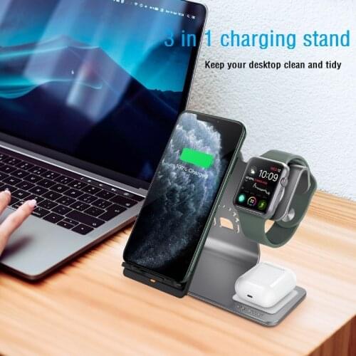Bestand 3 in 1 Aluminum Stand for Apple iPhone X/8/XS/XR Charging Station for Airpods watch Qi Fast airpod Wireless Charger