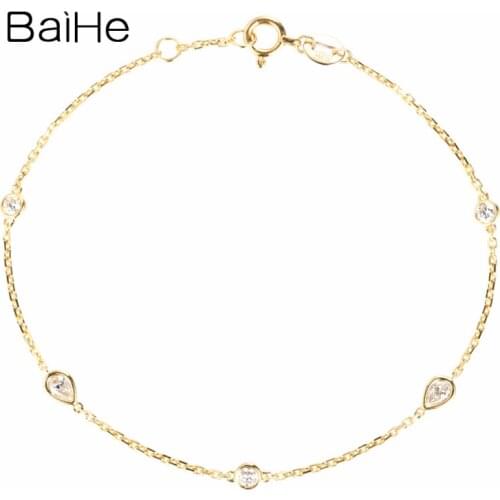 BAIHE Solid 18K Yellow Gold 0.30ct H/SI Natural Diamonds Wedding Women Trendy Fine Jewelry Beautiful bow diamond Bracelet