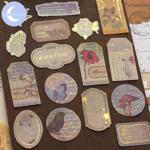 YueGuangXia Scenic Spots Natural Retro Stamp Travel Plant Creative Stickers Bullet Journal Deco Stationery Stickers 4Pcs/pack