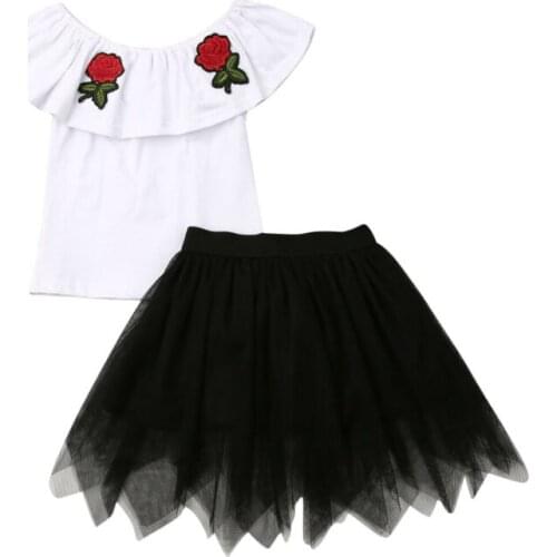 Boutique Girl Clothes 2PCS Kids Baby Girl Clothes Off Shoulder Tops Shirt+Tulle Skirt Outfits Size 3-7Y