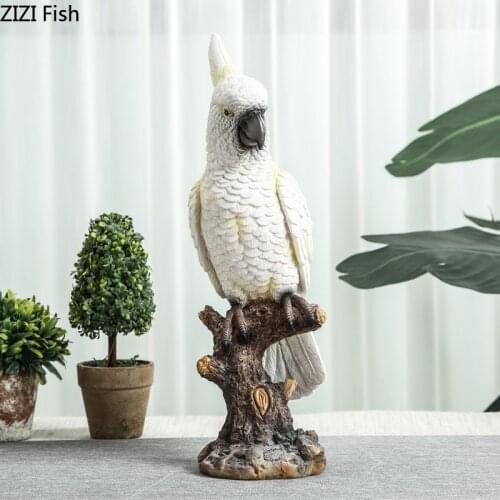 European White Simulation Parrot Sculpture Cute Bird Desktop Ornaments Crafts Cartoon Animal Statue Figurines Home Decoration
