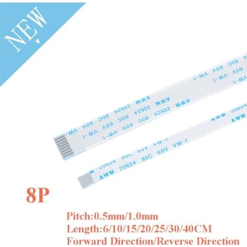 10PCS FPC/FFC Ribbon Flexible Flat Cable 8 Pin 0.5MM/1.0MM Pitch With 6/10/15/20/25/30/40CM Length Forward Reverse Direction