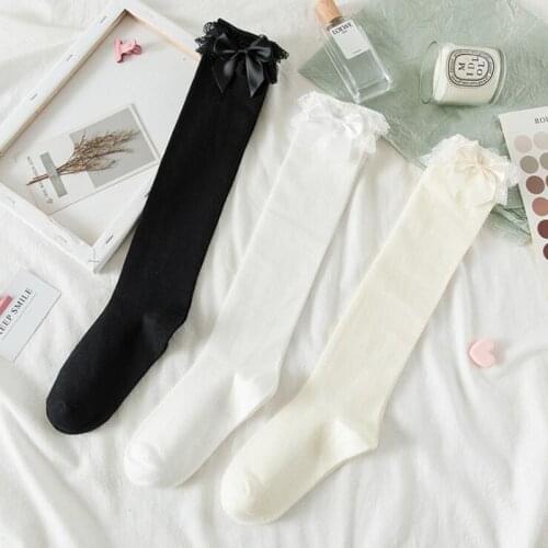 Lolita Women Socks Cute Bowknot High Knee Socks Woman Cotton Long Socks Leg Ealstic Dress Calcetine Medias