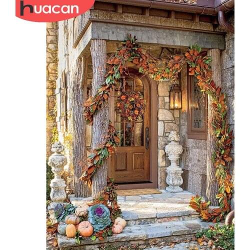 HUACAN 5d Diamond Painting Door Landscape Full Drill Square/round Mosaic Home Decoration Wall Stickers