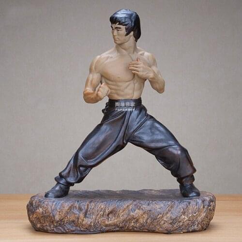 Chinese Shiwan Art Bruce Lee Figurine Large Pottery Statue Handmade Collectibles Home Decor Asian Men Sculpture Souvenir Gifts