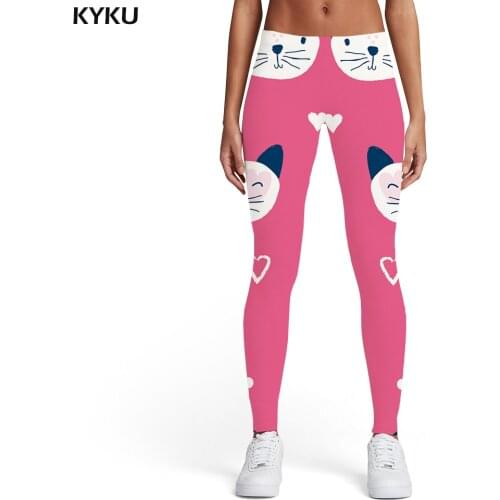 KYKU Cat Leggings Women Love Leggins Animal Sexy Graffiti Elastic Pink Ladies Womens Leggings Pants Jeggings Jeggins Funky
