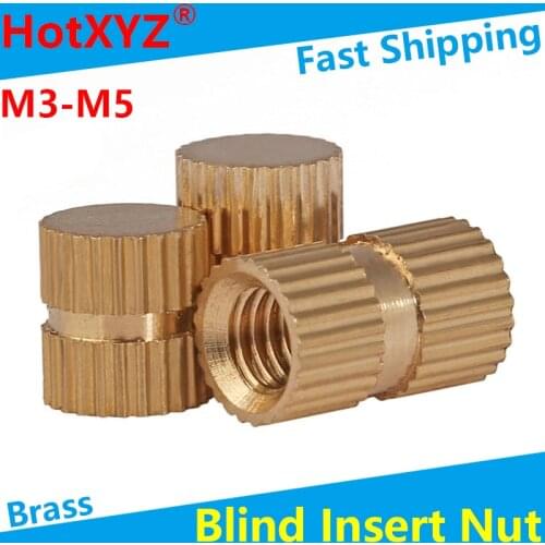Brass Threaded Injection Nut Knurled Insert Nut Blind Single Pass Copper Insert Brass Embedded Copper Hob Nut M3 M4 M5 20PCS