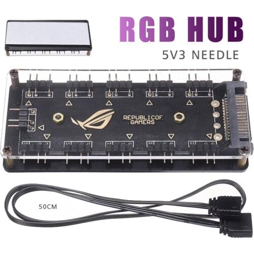 Mayitr 1pc 3 PIN Desktop PC RGB Fan Hub Mainboard Synchronous Extension Splitter SATA Power Adapter