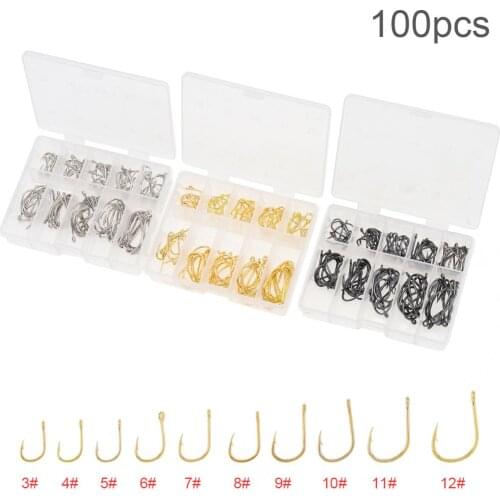 100pcs/lot Fishing Hook Sets 3-12# High Carbon Steel Single Fishhooks Jip Barbed Carp Hooks with Hole