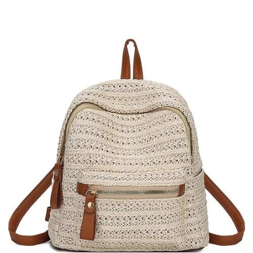 New 2021 Summer Fashion Womens Straw Backpack Girls Small Backpacks Mini Beach Bags Travel Bags Beige Mochila Feminina