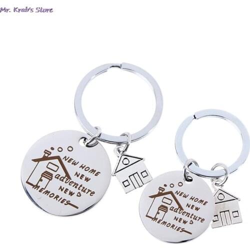 New Home New Adventures Keychains Creative House Charms Titanium Stainless Steel Key Chains Keyring Housewarming Gifts