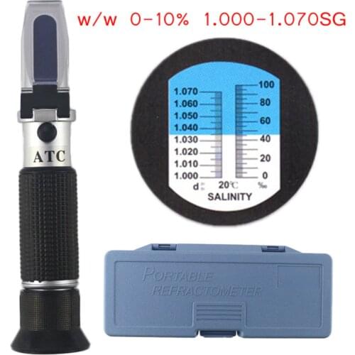 Optical Salometer Salinity Refractometer Meter 0-10% 1.000-1.070SG for Marine Aquaculture Food Salt Tester