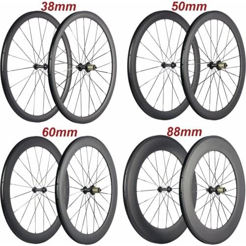 Wholesale 700C Carbon Wheelset Tubular Clincher 38mm 50mm 60mm 88mm Carbon Bicycle Wheels Basalt Braking