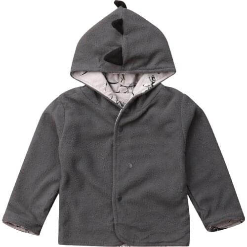 Autumn Winter Dinosaur Baby Kids Boy Girl Cotton Fleece Front Open Jacket Coat