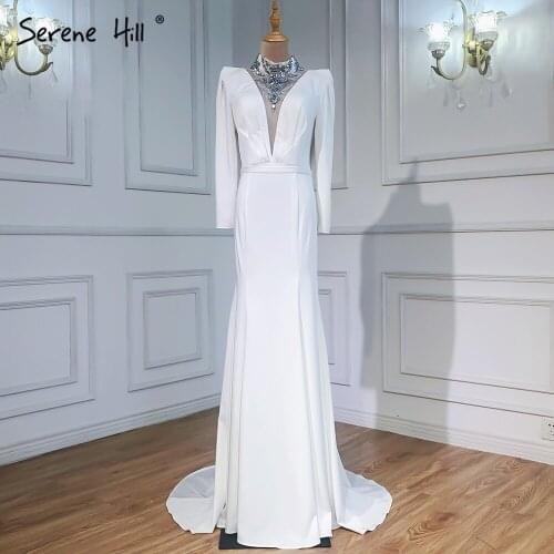 Prom Dress Muslim Mermaid Satin Evening Dresseses Gowns White Elegant Beaded For Women Party Night Party DLA6430 Serene Hill
