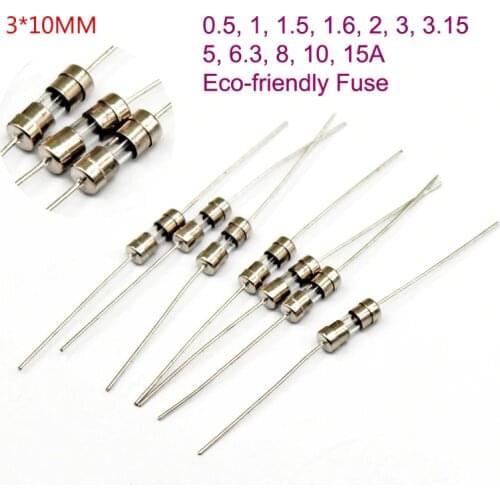 20pcs 1Kpcs 3*10MM 250V Axial Fast Quick Blow Full Glass Tube Fuse With Lead Wire 0.5 1 1.5 1.6 2 3 3.15 5 6.3 8 10 15A Fuses
