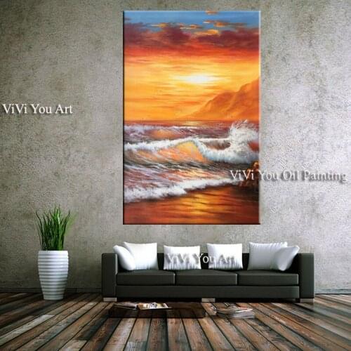 Handmade Sunsets Natural Sea Beach oil painting seascape Canvas Painting Panorama Scandinavian Wall Art Picture for Living Room