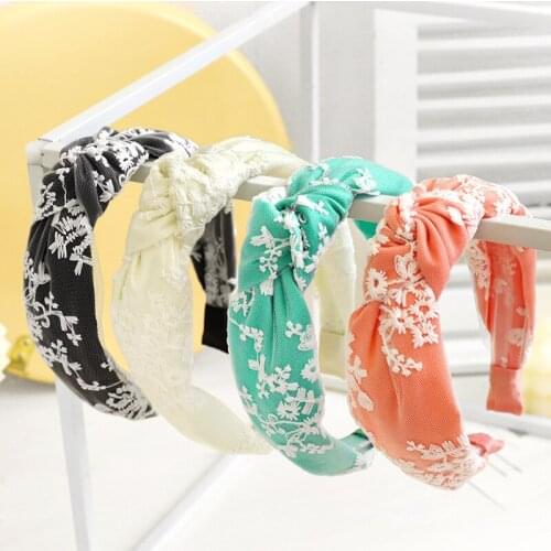 Spring Summer New Headband French Retro Net Yarn Solid Color Fabric Bow Tie Hairband Women Hair Hoop Girls Hair Accessories