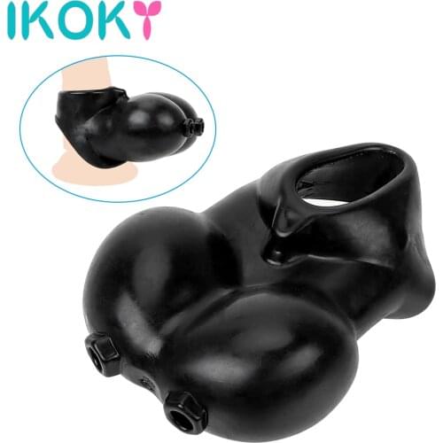 IKOKY Penis Rings Ball Stretcher Scrotum Bondage Restraint Sex Toys For Men Chastity Cage Reusable Delay Ejaculation Cock Sleeve