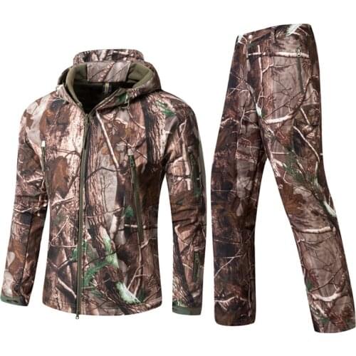 TAD Hiking Clothes Suits Men Tactical Soft Shell Jackets And Pants Winter Outdoor Waterproof Fleece Hunting Fishing Coats+Pants