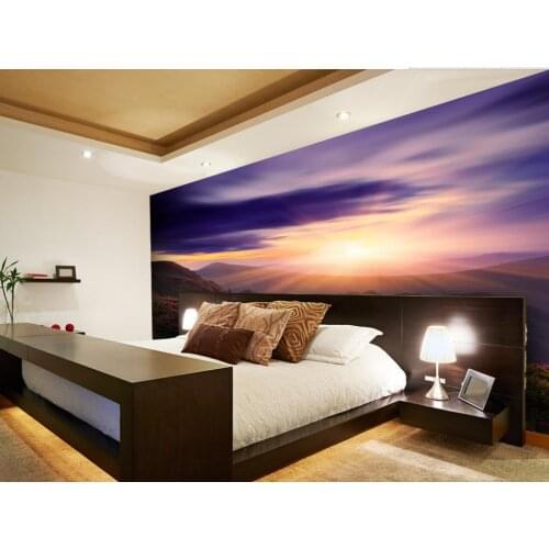 Home Decoration 3d customized wallpaper Beautiful romantic purple flowers sea scenery TV wall decoration painting