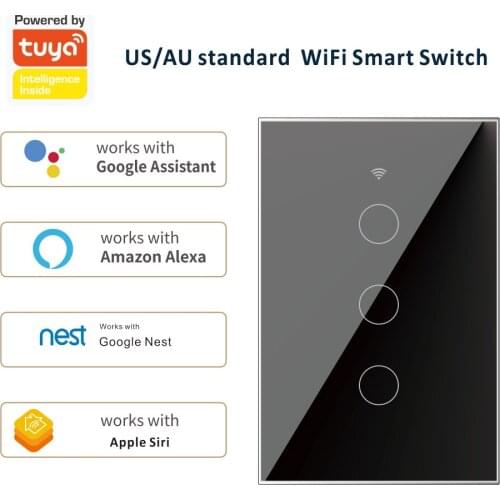 2pcs Smart Home 2-way Control Tuya US/AU WiFi Touch Switch 1 2 3 Gang 10A Glass Panel Work with Google Home Alexa Voice Control