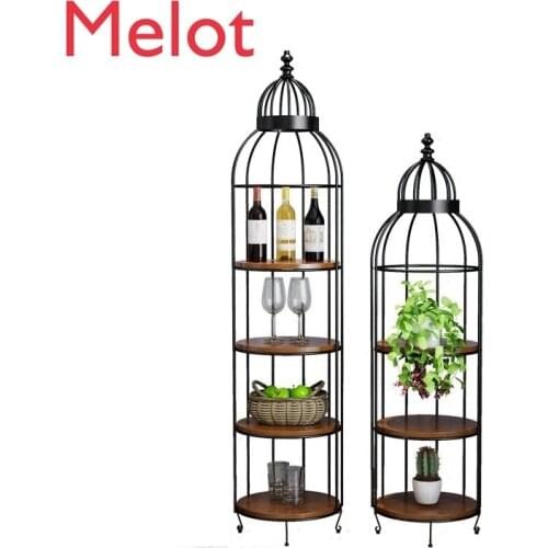Nordic Retro Iron Art Storage Rack Bird Cage Circle and Creative Floor Balcony Decoration Jardiniere Living Room Customizable