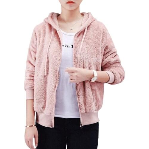 Winter Warm And Soft Flannel Coat Women Hoodies Korean Loose Student Sweatshirt Autumn Zipper Pocket Coral Fleece Tops Femme