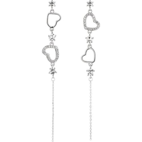 1 Pair Love Heart Long Earrings Tassel Chain Earrings 925 sterling silver Heart Dangle Earrings For Women Fashion Jewelry