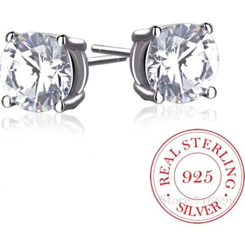 100% 925 Sterling Silver Korean Round Crystal Stud Earrings For Women 2020 Wedding Gift Female pendientes aretes de mujer