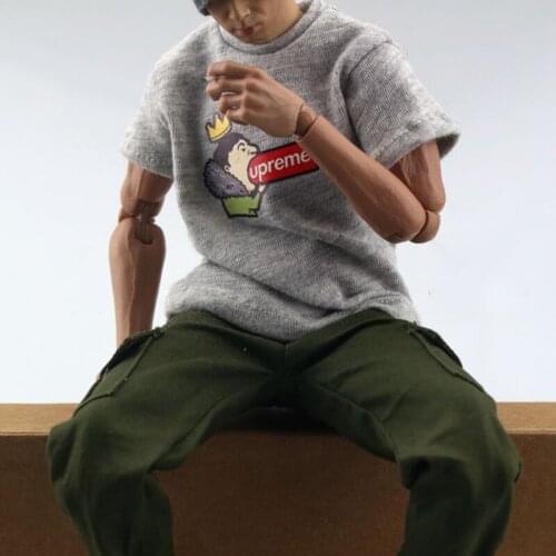 In stock 1/6 Soldier FA006 Trendy T-shirt Model Principal Eating Hot Dogs Printed T-shirt Tricolor 12 Inch Man Puppet Available