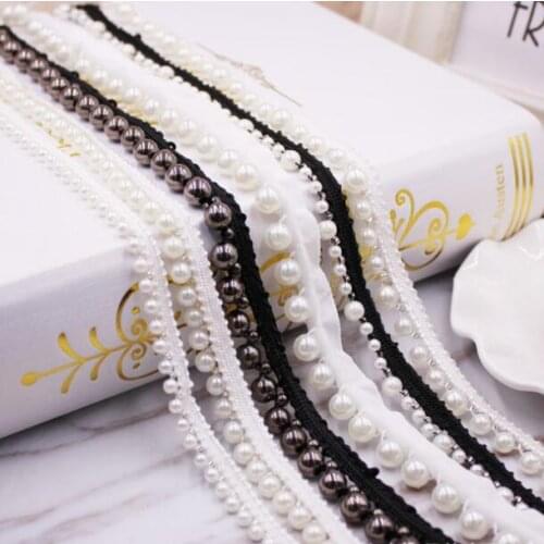 10Yards Handmade Gold Grey Beaded Lace Trim DIY Pearl Lace Ribbon Garment Accessories For Hometex Curtain Clothes Wedding Dress