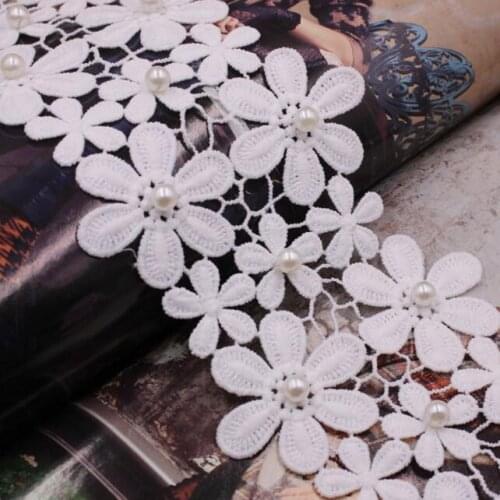 45Yards Pearl Beaded Embroidery Milk Silk Lace Trim Applique Ribbon DIY Handmade Materail Sewing Clothing Wedding Dress Fabric