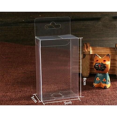 50pcs 3*5*8cm clear plastic pvc hook box packing boxes for gift/Phone/candy/cosmetic/craft square transparent pvc Box