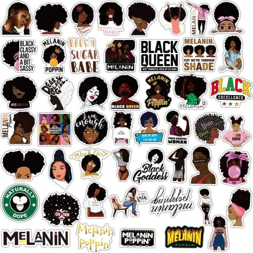 50PCS Fashion Inspirational Melanin Poppin Black Girl Sticker For DIY Luggage Laptop Skateboard Motorcycle Decal Stickers