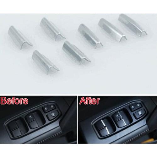 BBQ@FUKA Chrome ABS 7Pcs Silver Car Door Window Switch Lift Button Konb Decoration Cover Styling Sticker Fit For Hyundai ix25