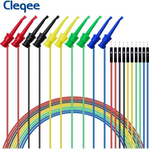 Cleqee 10PC Dupont Male/Female to Test Hook Clips Silicone Jumper Wires Transistor Tester For Electrical Testing P1534 P1535